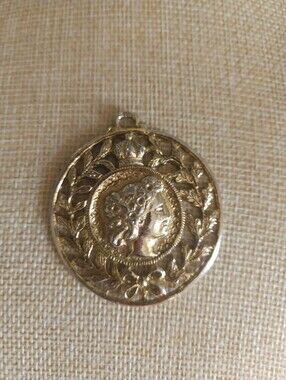 Vintage Two-Tone Filigree Crown & Portrait Medallion Statement Pendant